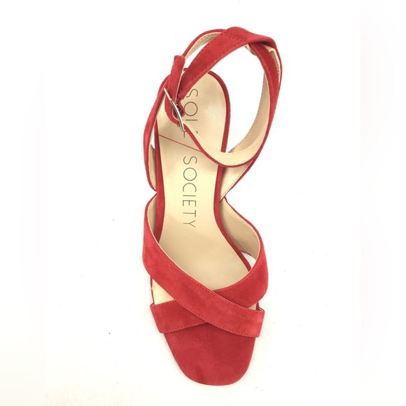 Sole Society Cassidea Red Suede Heeled Strappy Sandals Size 7.5 - Picture 4 of 10
